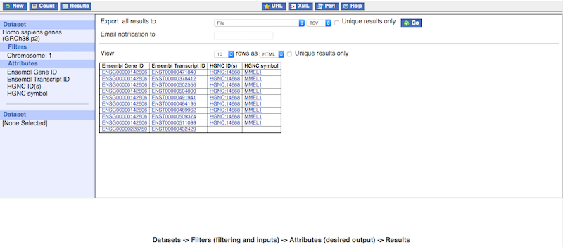 screenshot of the biomart interface